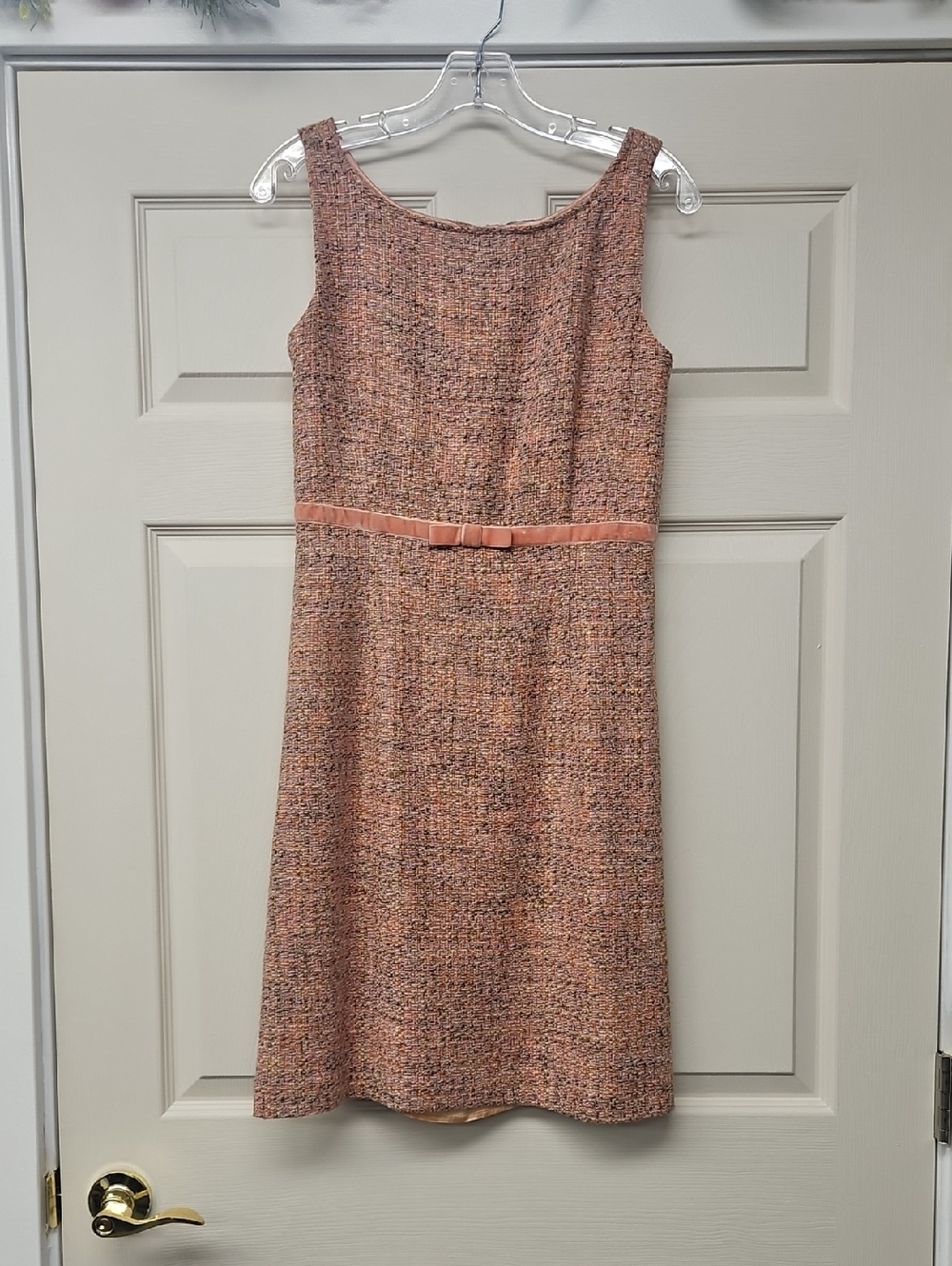 GAP Peach Multicolor Tweed Midi Dress with Bow Belt